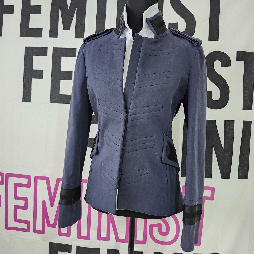 LUXURY FINAL CLEARANCE Structured Navy Military-Inspired Blazer